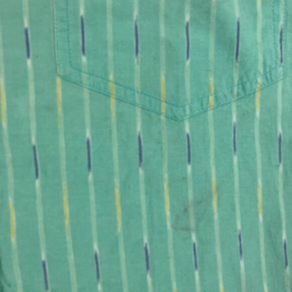 Woolrich Button Down Shirt Mens Large Green Striped Short Sleeve Casual Outdoor - Picture 4 of 10